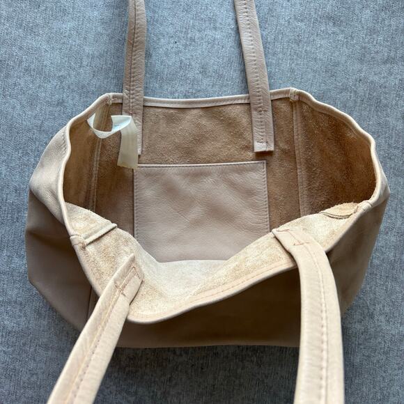 Beige Tan Leather Tote Bag - Picture 4 of 7